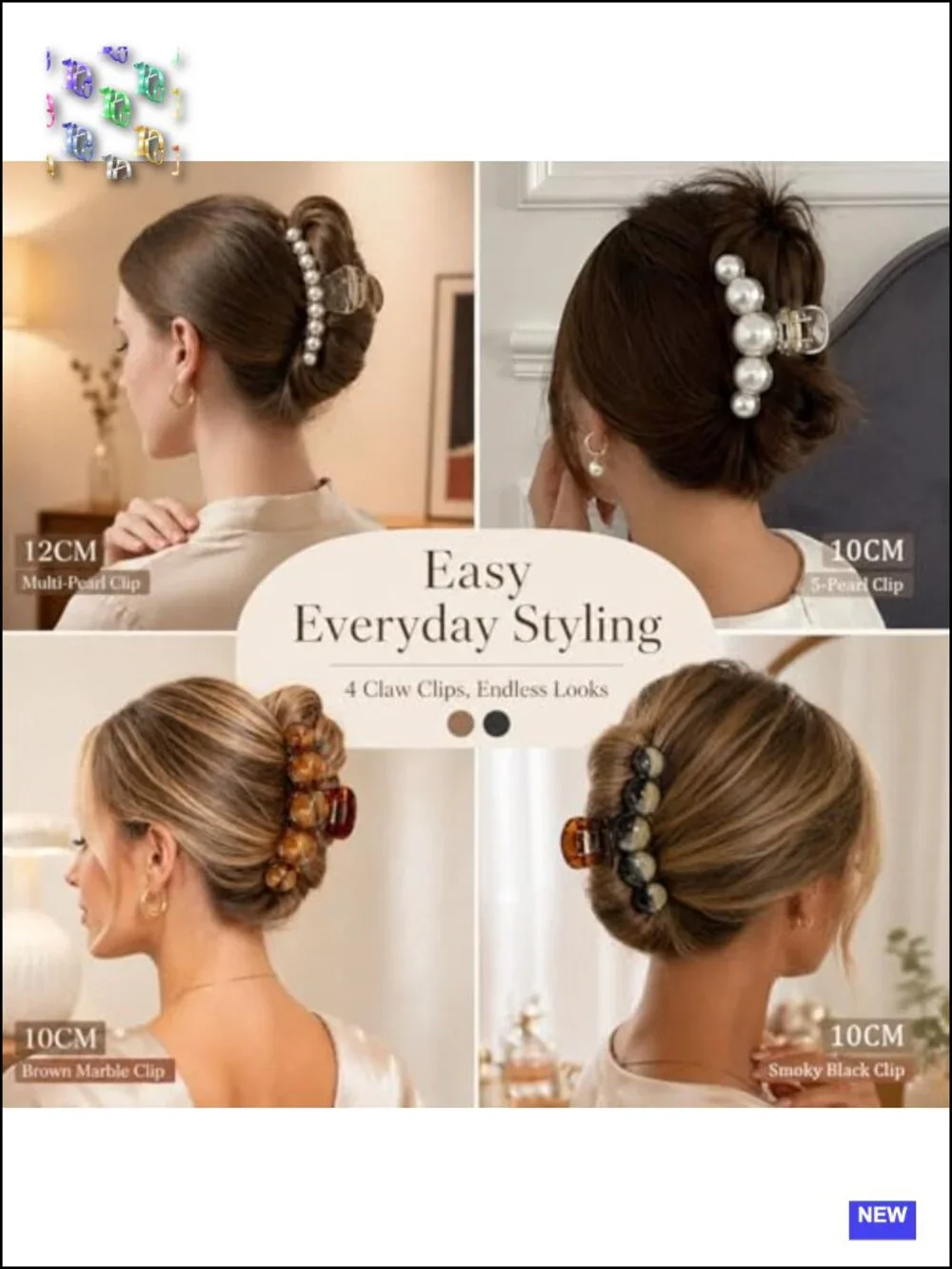Large Resin Claw Clips with Faux Pearls, Non Slip Strong Hold, Hair Accessories